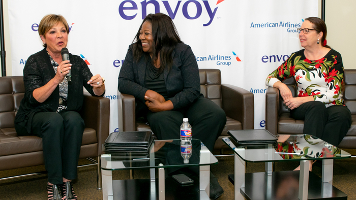 Linda Kunz, Regina Wadsworth and Grace LeMay at the Women Leaders Panel at Envoy HQ. 