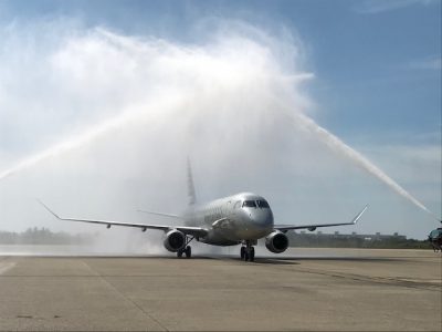 ACA_Inaugural_December_2019 E175 Water cannon salute