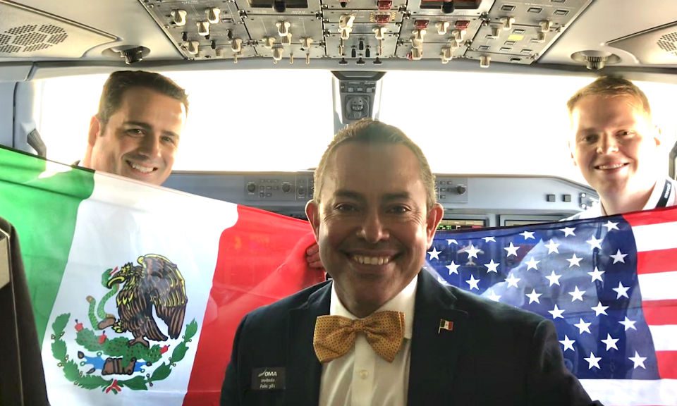 Capt. Abraham Gamez, Envoy VP International Operations, Jorge Ramirez-Blanco and First Officer Clayton Costiloe in ACA