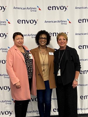 Andrea McCrimmon, Vanessa Blacknall-Jamison and Linda Kunz pose at Women's History Month lunch