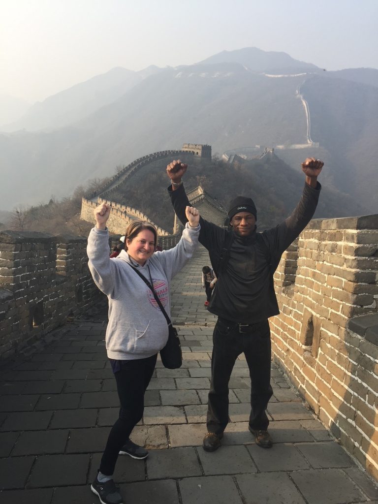 Kristi Shoates with her husband at the Great Wall of China. 