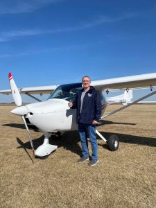 Geoffrey after his first solo flight on March 12, 2025.